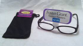 419064 Foster Grant Nwt Womens Isla Rectangular Black Readers 2.00 New With Sleeve Case