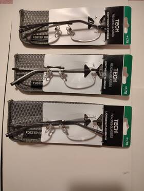 511818 Foster Grant 3 X Tech Reading Glasses 1.75 Gray Aluminum Rimless Lightweight
