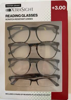 5815364-300 Foster Grant Xtrasight By 3.0 Reading Glasses Box Of 4 New