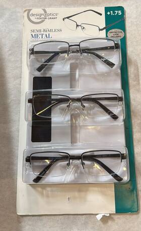 742956 Foster Grant Design Optics By 1.75 Semi Rimm-less Metal 3 Pack