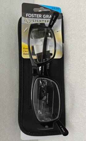 Foster Grant 887661008312 Lightspecs Lighted Reading Glasses 2.00 Lloyd Black With Soft Case