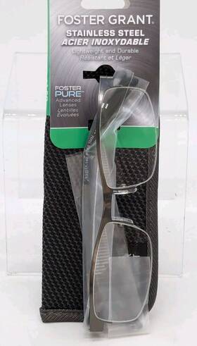 Foster Grant 887661065537 New Lamar Mens 1.50 Reading Glasses Stainless Steel With Case
