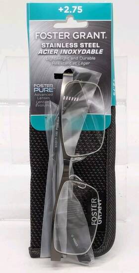 Foster Grant 887661149619 New Lamar Mens 2.75 Reading Glasses Stainless Steel With Case