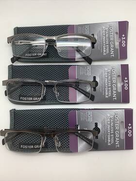 R104 Foster Grant 887661149626 Inch 3 Pair Lamar 3.00 Stainless Steel Reading Glasses Readers