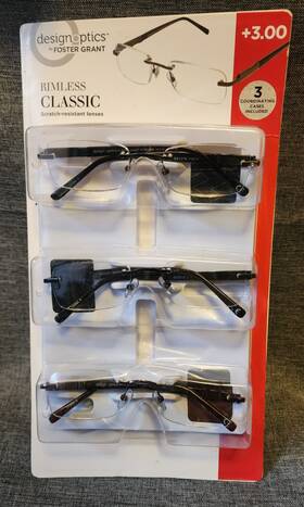 Foster Grant 887661158949 Design Optics By 3.00 Rimless Reading Glasses 3-pack