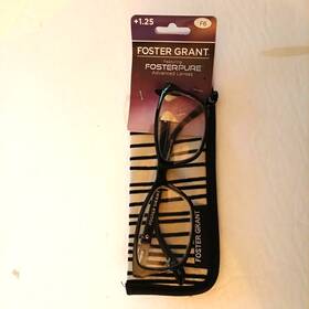 Foster Grant 887661363701 Pure Reading Glasses Black 1.25 Nwt With Case