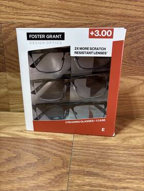 Foster Grant 887661366023 Design Optics By Kyne Full Metal Square Reading Glasses 3-pk 3.00