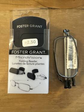 Foster Grant 887661369758 Microvision Gideon Folding Reader Glasses Black 2.50 New With Case