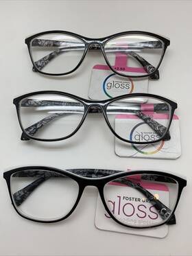 Foster Grant 887661461803 Inch 3 Pair R98 Gloss Reading Glasses Women 2.50 Meryl Blk Black