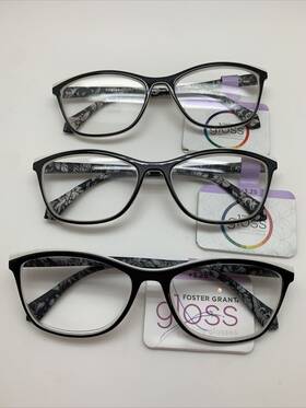 Foster Grant 887661461827 Inch 3 Pair R99 Gloss Reading Glasses Women 3.25 Meryl Blk Black