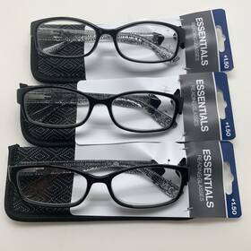 R297 Foster Grant 887661487353 Inch 3 Pair Kyra Black 1.50 Reading Readers Essentials Glasses