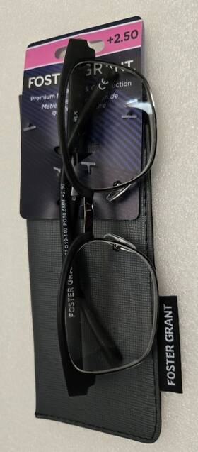 19-140 Foster Grant 887661616128 Reading Glasses 2.50 Alden 52 Black With Case