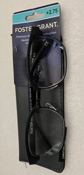 19-140 Foster Grant 887661616142 Reading Glasses 2.75 Alden 52 Black With Case
