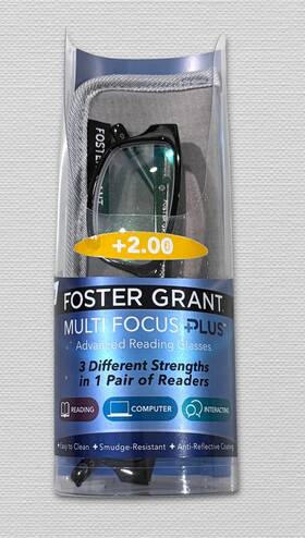 989435 Foster Grant Multi-focus Plus 2.00 Inch James Black Frame Reading Glasses With Case