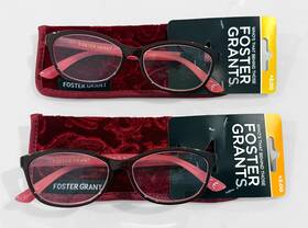 992611 Foster Grant 2 Pairs 2.00 Burgundy And Pink Frame Reading Glasses With Cases - New