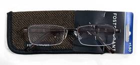 992639 Foster Grant 1.50 Inch Peter Bronze Metal Half Rimless Reading Glasses With Case - New