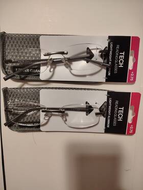 N31124 Foster Grant 2 X Tech Reading Glasses 2.75 Gunmetal Aluminum Rimless