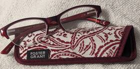 Pf0418 Foster Grant Readers 1.25 Marta Red Metal With Fabric Case - New