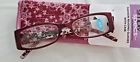 Foster Grant Simply Specs Reading Glasses Frosty Snowflake Case Red