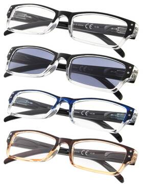 2-r012-4c00-175 Gr8sight 4-pack Rectangular Reading Glasses Spring Hinges Stylish Frames For Men Women