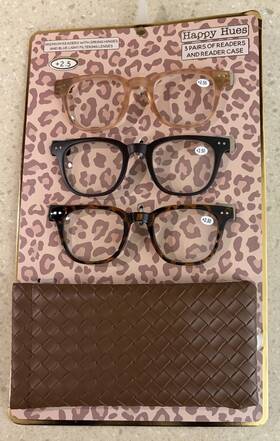 Happy Hues 197798084630 Premium 3 Pairs Of Readers And Case 2.5 Strength Blue Light Filter New
