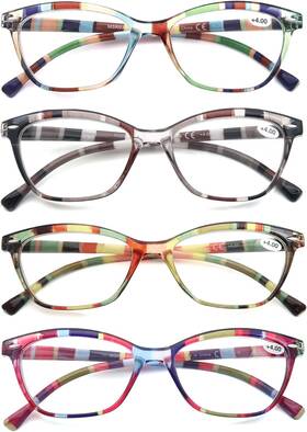 Heeyyok 726084362031 Women Reading Glasses 4-pack Colorful 4.50 Readers Beautiful Pattern Cat