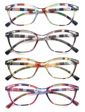 Heeyyok 770343058173 Women Reading Glasses 4-pack Colorful 5.00 Readers Beautiful Pattern Cat Eye