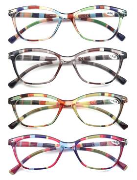 Heeyyok 779605344054 Women Reading Glasses 4-pack Colorful 3.00 Readers Beautiful Pattern Cat Eye