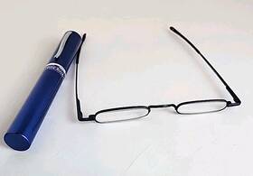 4496-00840 Hideaway Hideaways Mini Reader Reading 2.5 Glasses In Blue Frames With Tube Case