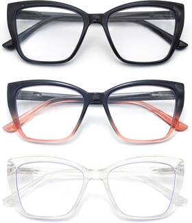 Highlike 313097596579 3-pack Reading Glasses For Women Stylish Oprah Cat-eye Spring Hinge Clear Lenses
