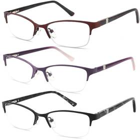 6006-c124-1.50 Hotjojo 3 Pack Reading Glasses For Women Blue Light Blocking Metal Oval Half Fr