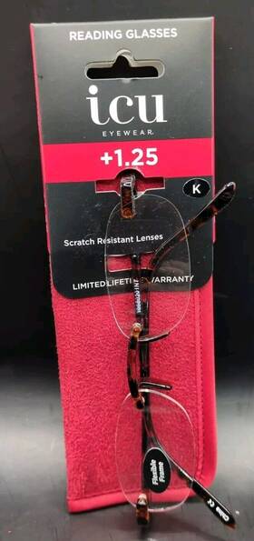Icu Eyewear 078041085942 Fairfax 1.25 Rimless Reading Glasses With Case New