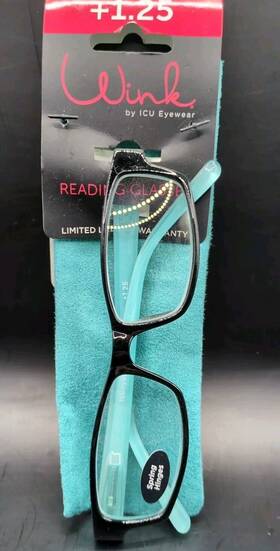 Icu Eyewear 078041154228 Wink By 1.25 Reading Glasses Readers Black And Turquoise New With Case