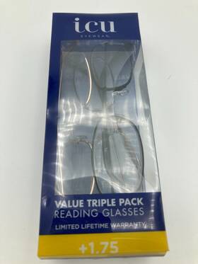 Icu Eyewear 078041227533 Oval Metal Reading Glasses -size 1.75 3pk