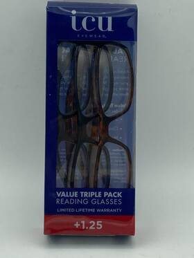 Icu Eyewear 078041227588 Oval Plastic Reading Glasses 1.25 - Value Pack 3pk Classic Styles