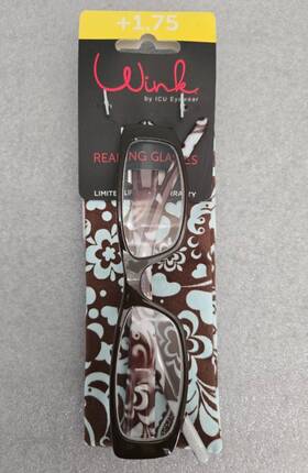 20220103cv Icu Eyewear Wink By Reading Glasses 1.75 Avalon Floral #20220103cv Brown With Case