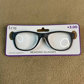91508tx Icu Eyewear Cotati Matte Black Rectangular Reading Glasses 3.00 Magnifying New