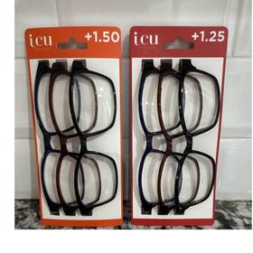 9206662 Icu Eyewear Reading Glasses 6-pack 1.25/ 1.50 Black Brown Blue Square Plastic