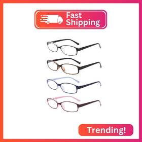 R200309-4mix-100 Ivnuoyi 4 Pack Reading Glasses Blue Light Blocking With Spring Hinges Colors Lig