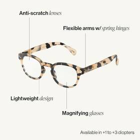 Izipizi 701210434315 Unisex #c Square Full Rim Reading Glasses 2.5 Light Tortoise