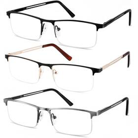 Dm6003h-c124-1.00 Jjwell 3 Pack Mens Metal Rectangle Semi Rimless Reading Glasses 1.00 Blue Light