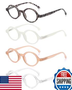 B0cs5h7qv9 Jm 4-pack Retro Round Reading Glasses Spring Hinge Readers Men Women