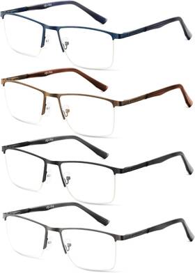 Jolisu 313052749705 4 Pack Reading Glasses Men Blue Light Blocking Computer Half Frame Metal