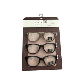 J3c52 Jones New York Reading Glasses Womens 2.00 Black Grey 3 Pack Square
