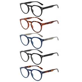 Kerecsen 722970170629 Reading Glasses 5 Pack Fashion Large Round Readers Quality Spring Hinge Glass