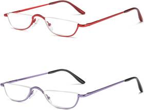 Kokobin 445005580530 Half Reading Glasses - 2 Pairs Rim Metal Frame Spring Hinge
