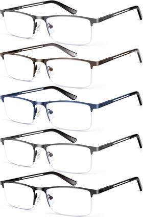 Konhago 711181977158 Blue Light Blocking Reading Glasses For Men Half Frame Metal Readers Spring Hin