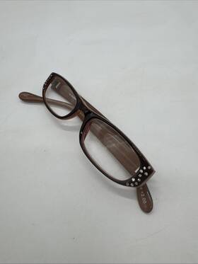 76506083 Liz Claiborne Womens Reading Glasses Brown Rectangular Frames With Bling 2.00