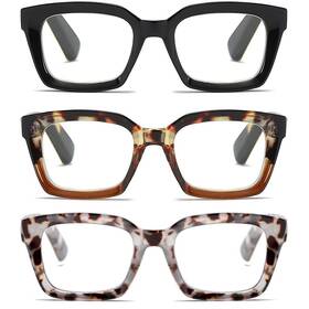 Louol Readers 756940635993 3 Pack For Women Oprah Style Square Reading Glasses With Spring