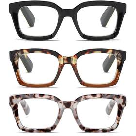 Louol Readers 756940636013 3 Pack For Women Oprah Style Square Reading Glasses With Spring Hinge